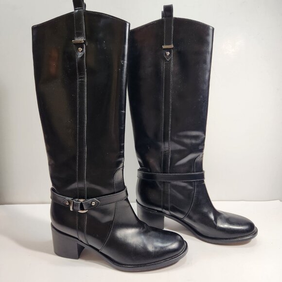 Classic Styling Aquatalia Weatherproof Black Knee High Leather Boots Size 7 - Picture 2 of 10